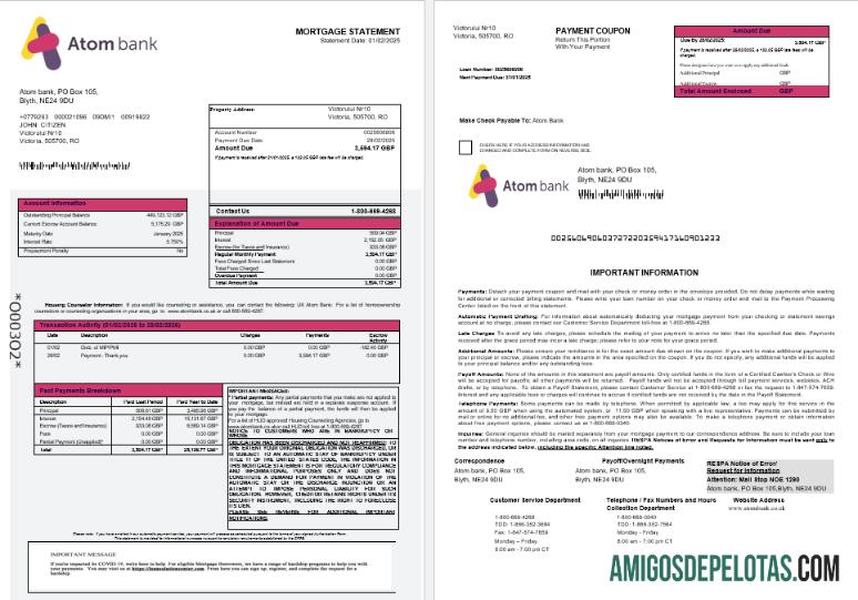 Extrato de hipoteca do UK Atom Bank em formatos Word e PDF 1 2 modelo